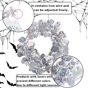 7.5m Halloween silver laser garland with skull sequins and flexible wire core for party