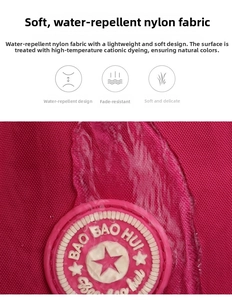 Detail view of water-resistant rose red nylon fabric showing droplet repellent effect