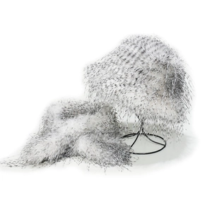 Macro detail of white and gray faux turkey fur winter hat and scarf set texture