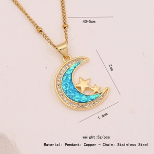 Détails des dimensions du collier croissant de lune doré avec opale et petite étoile