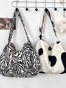 Women Corduroy Cow Zebra Print Crossbody Bag Large Capacity Shoulder Tote Hobo Handbag Adjustable Strap Casual
