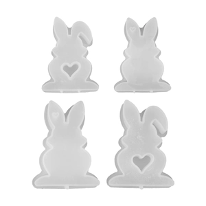 Set of four silicone rabbit molds with heart details for DIY resin and candle making