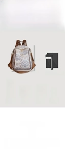Size chart showing 25x30x14cm PU leather backpack dimensions and capacity details
