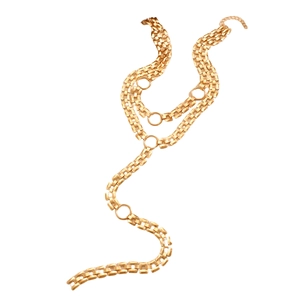 Gold-toned multi-layer punk choker necklace with chunky rectangular links and ring pendants