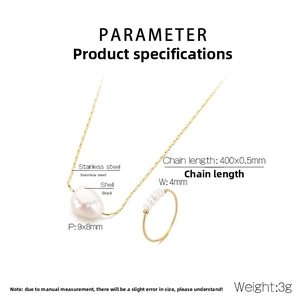 Detailed size parameters of titanium steel necklace with irregular freshwater pearl pendant