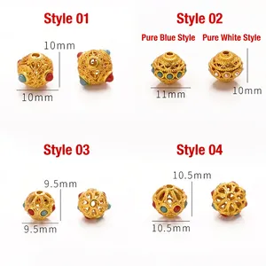 Golden filigree spacer beads with colorful inlays for Chinese style DIY jewelry making