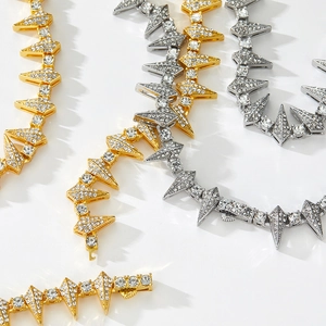 Hip Hop Spike Necklace Zinc Alloy Iced Out Rhinestone Cuban Link Chain Punk Style Jewelry Unisex