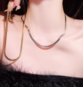 Exquisite gold and silver flat snake chain necklaces with mirror-like metallic finish