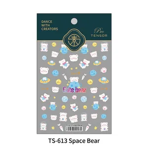 Space-themed white bear nail art stickers TS-613 with planets and UFO patterns