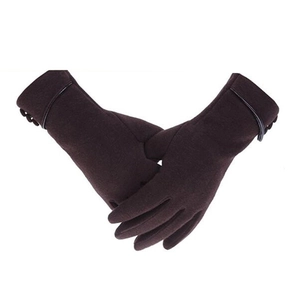 Detailed view of winter thermal fleece gloves featuring wrist strap and button design