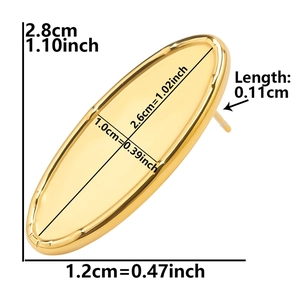 Detailed dimensions of gold oval stainless steel earring with technical measurement specs