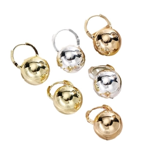 Polished minimalist ball drop earrings in gold and silver finish with hoop closure