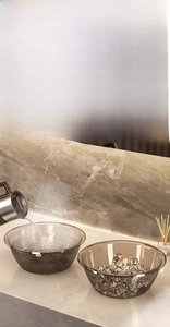Detailed view of luxury coffee-colored washbasins showing -20°C to 60°C heat resistance