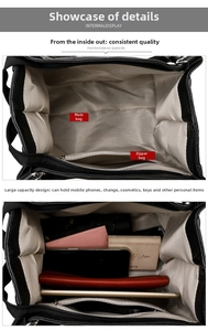 Interior view of black tote bag showing spacious main pocket and zippered inner pouch