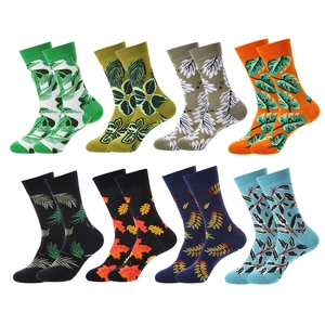 Crew Socks Mid Tube Cotton Breathable Trendy Plant Leaf Pattern Casual Hosiery For Men Women Comfortable