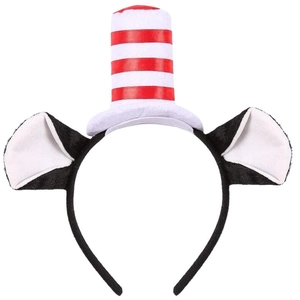Cerchietto con orecchie da gatto Halloween e mini cilindro a strisce bianche e rosse