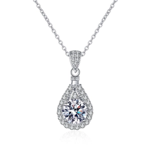 Exquisite S925 sterling silver moissanite necklace with pear-shaped halo pendant