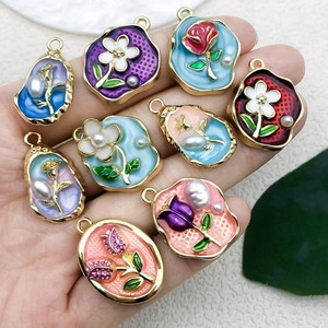 Floral enamel pearl charms with Monet oil painting style for DIY jewelry making
