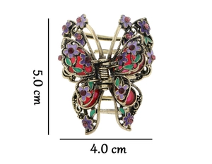 Detailed view of retro butterfly hair claw clip showing 5.0 cm height and 4.0 cm width dimensions