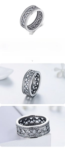 Macro shot of S925 sterling silver ring with geometric lattice and cubic zirconia stones