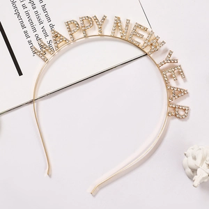 Golden Happy New Year rhinestone headband with elegant metal design for festive parties