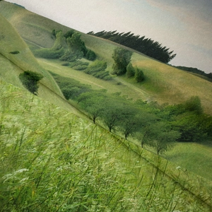 Detail shot of the woven texture and nature hillside pattern on a bohemian tapestry