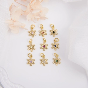 Snowflake Pendant Copper 18K Gold Plated Colored Zircon DIY Charm Jewelry Accessory For Women Elegant Winter Style