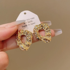 Golden irregular lava texture geometric 925 silver needle stud earrings for women