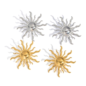 Minimalist sunburst stud earrings in 18K gold and silver plating with metallic texture