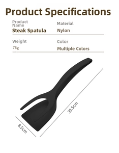Detailed size chart for black 2-in-1 nylon steak spatula showing 30.5cm length dimensions