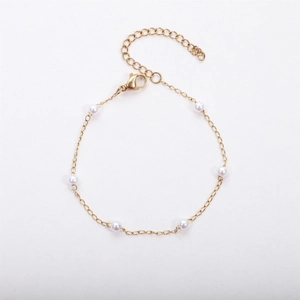 Bracelet minimaliste en acier inoxydable doré 18 carats avec perles blanches et fermoir