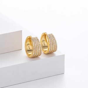 Elegant S925 sterling silver gold hoop earrings with micro-set sparkling cubic zirconia