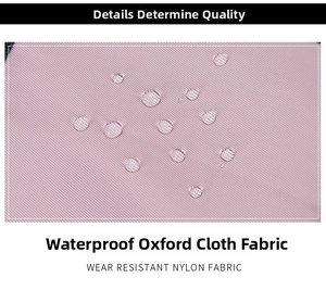 Detailed macro view of pink waterproof oxford nylon fabric with visible water droplets