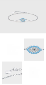 Detailed macro view of S925 silver evil eye bracelet with turquoise pave setting