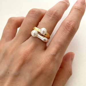 Artificial Pearl Adjustable Ring 925 Sterling Silver Irregular Liquid Metal Minimalist Open Finger Jewelry For Women