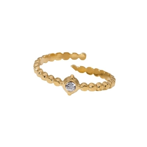 Adjustable 18K gold plated stainless steel ring with bubble texture and solitaire zircon