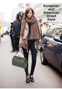 Retro dark green frosted leather satchel with vintage metal clasp and top handle