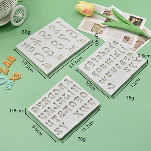 3-piece set of gray silicone molds with letters and numbers for DIY cake decorating