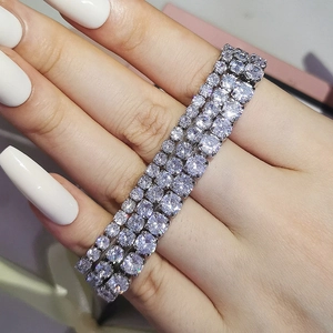Three-row tennis bracelet with silver finish and brilliant cut white cubic zirconia