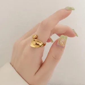 Irregular Geometric Ring Minimalist Liquid Metal Texture Organic Titanium Steel 18K Gold Plated Adjustable Fashion Jewelry