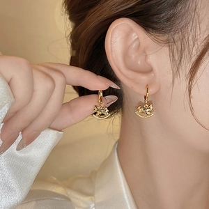 Golden rocking horse pendant hoop earrings with fine crystal inlay for women