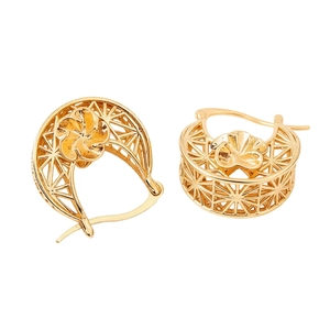 18K gold plated hollow floral hoop earrings featuring vintage minimalist metal design