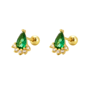 Luxurious S925 silver emerald screw back earrings with teardrop green gems and diamonds