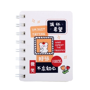 Cute A7 spiral notebook with cartoon bear and tulip illustrations for students