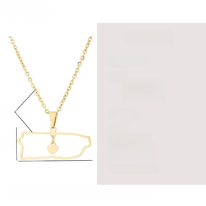 Detailed specs of Puerto Rico map pendant necklace with 50cm chain and heart charm