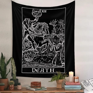 Böhmischer Tarot Tod Wandteppich XIII Schwarz-Weiß Wandbehang für Zimmerdeko