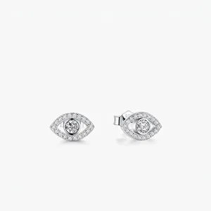 Evil Eye Stud Earrings With 925 Sterling Silver Earring Post Pave Cubic Zirconia Geometric Minimalist Jewelry For Women