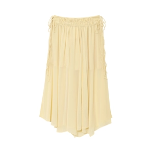 Light yellow chiffon midi skirt with elastic pleated waist and side drawstring detail