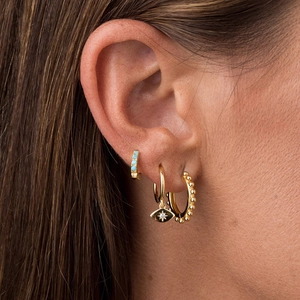 S925 silver needle sun flower and evil eye earrings with turquoise stones for women