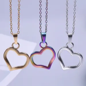 Polished 18k gold heart pendant necklaces in gold, silver and rainbow colors